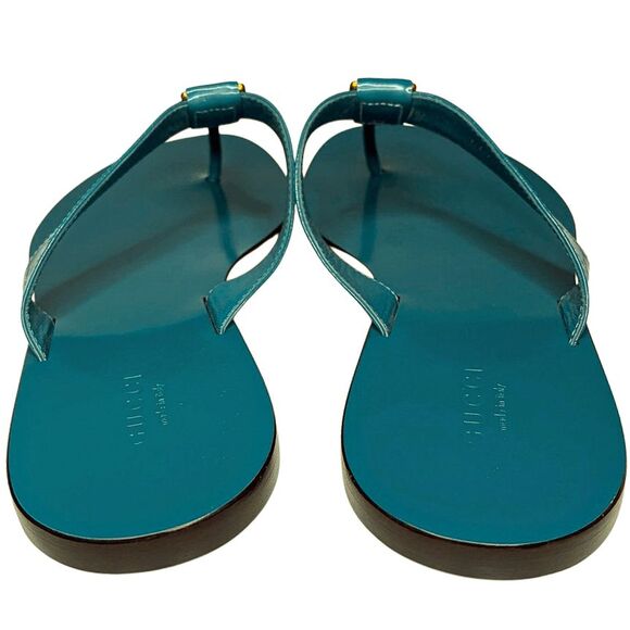 Gucci Microguccissima Patent Leather Interlocking GG Thong Sandals EU 36.5 Blue - Picture 10 of 13